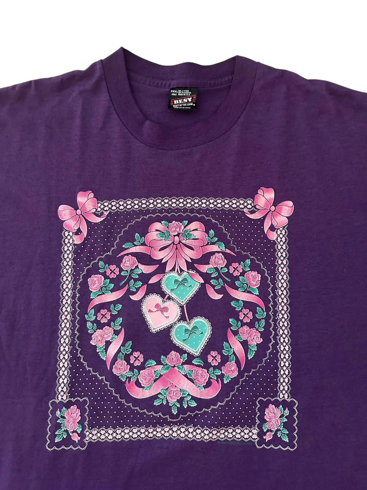 

Vintage Floral T Shirt Men’s 3XL Purple 90’s Oversized Flowers USA Boxy 2XL