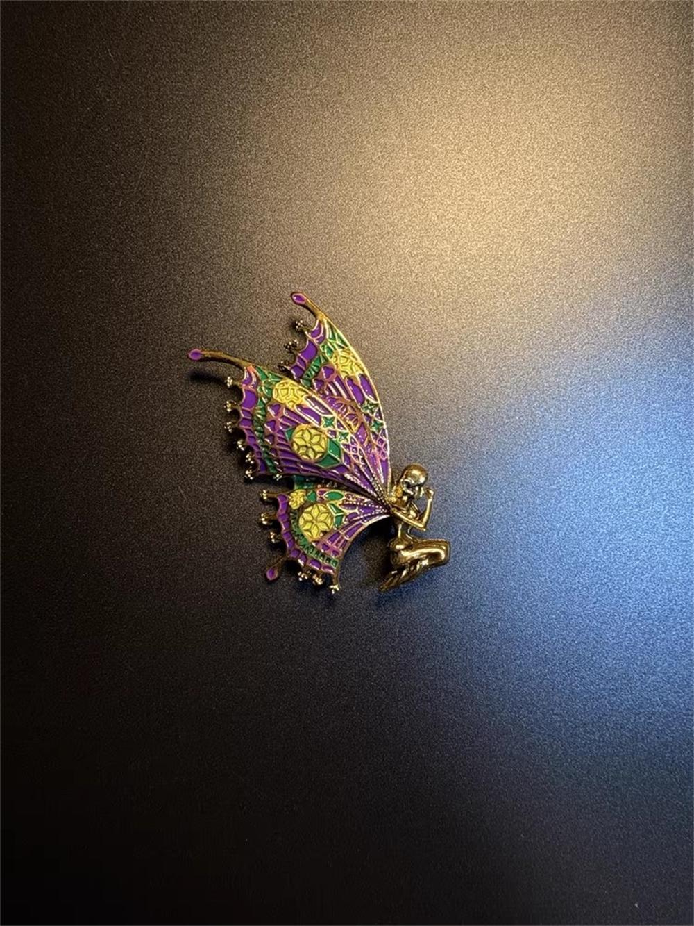 SKEDS French Vintage Rhinestone Butterfly Brooch Luxury Court Style Full Crystal Animal Insect Corsage Pin Clothing Accessories