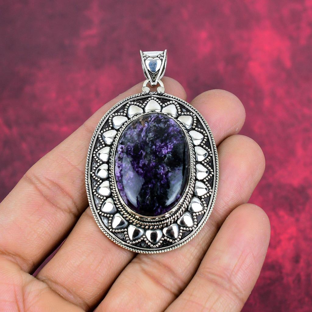 Charoit Handgefertigter Edelstein Anhänger, 925 Sterling Silber Anhänger Antiker Schmuck, Für Verlobungsgeschenk