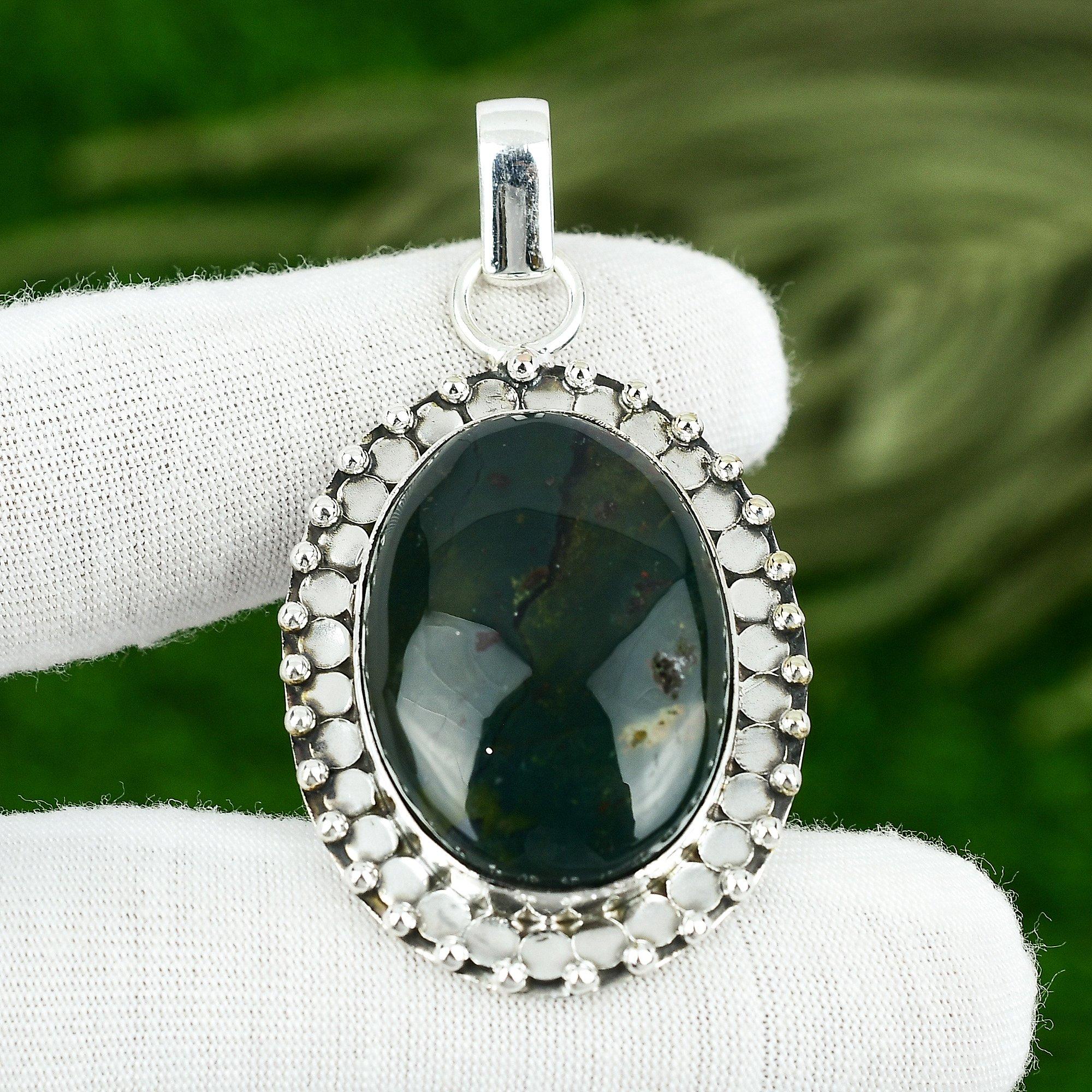 Свадебный Подарок Для Нее Кулон из Натурального Камня Кровавик 925 Пробы Стерлинговое Серебро