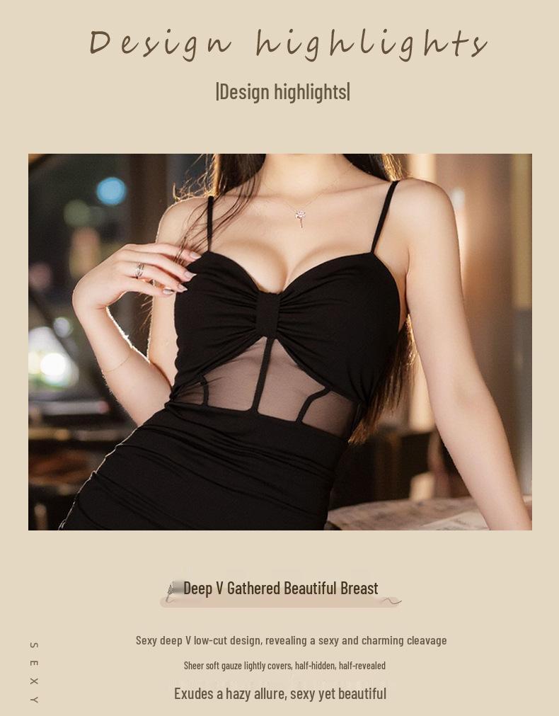 Spaghetti Strap Slit Dress with Chest Pads - Sexy Low-Cut Bodycon Mini Dress, Revealing Back and Hips