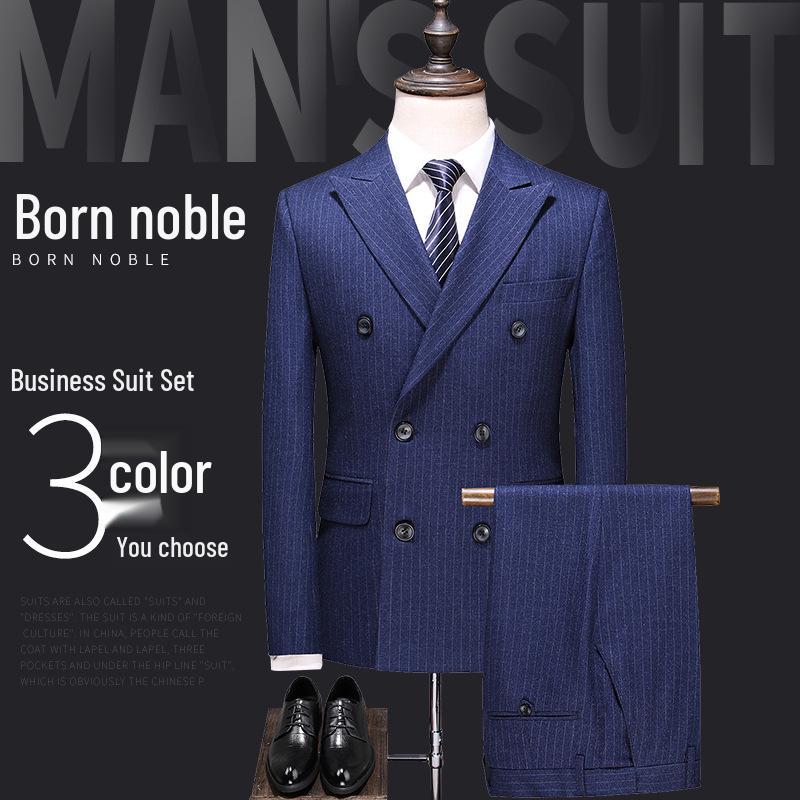 Korean Style Slim Fit Striped Men's Suit Set - Casual Blazer Jacket for Weddings and Professional Wear