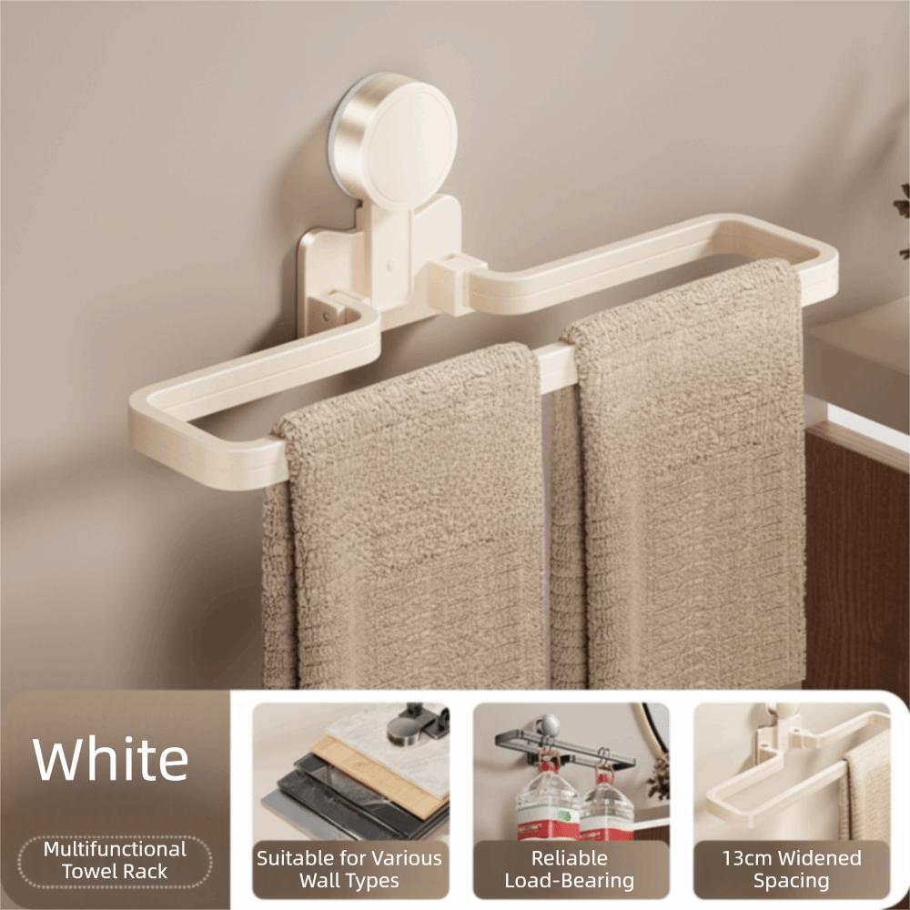 Detachable Suction Cup Towel Pole Wall Mounted Folding Storage Shelf Bathroom Towel Rack Home