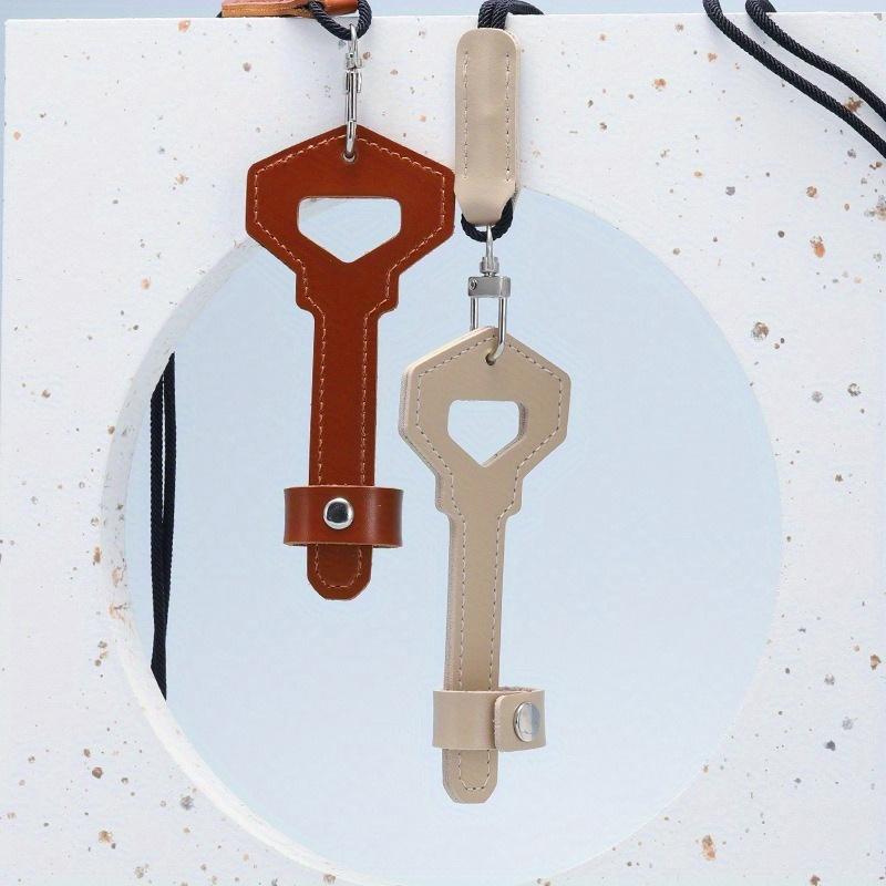 Bærbar nøkkelformet brilleetui hengende halsklemme solbrilleposer kvinne mann PU-lær brillesnor beskyttelsesdeksel