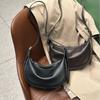 Women's Top Layer Cowhide Crossbody Bag - Ladies' Genuine Leather Model Crescent Bag, Vintage Stitching Shoulder Purse