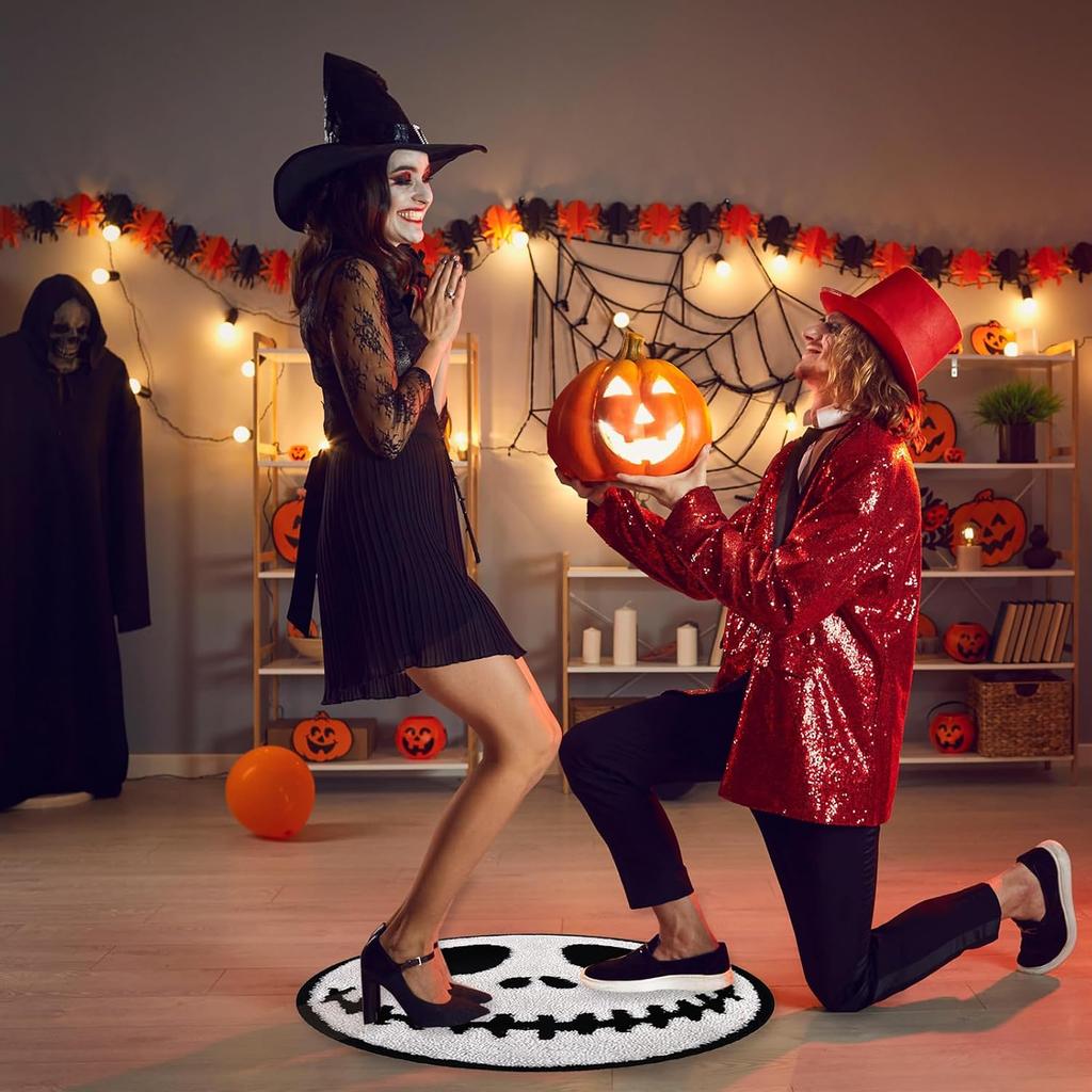 Halloween Rugs Mat Round Non-Slip Cute Creepy Nightmare Bath Rug Bathroom Shower Floor Mat for Halloween Indoor Decor