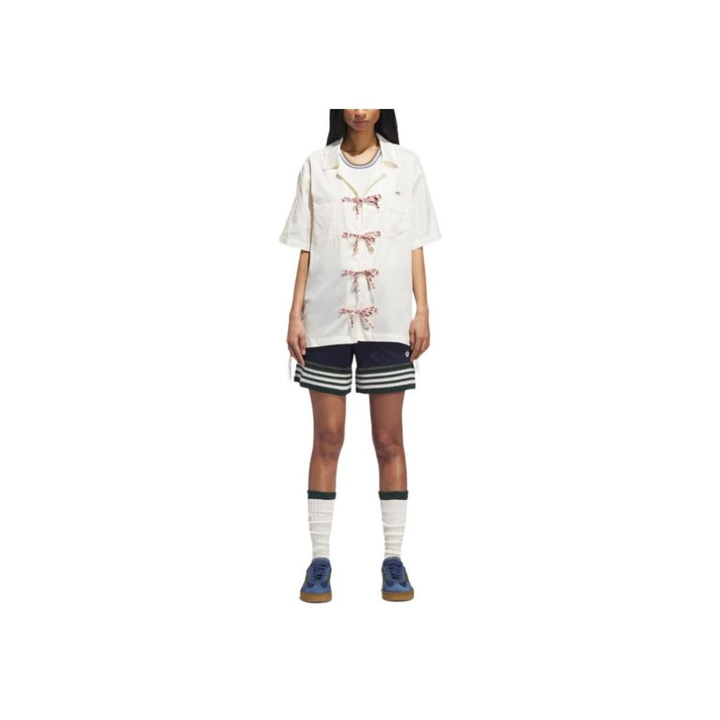 Adidas Originals X Clot Kolaborace Bowling Módní Minimalistická Všestranná Košile s Krátkým Rukávem Unisex košile Off-White JP1599