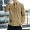 Men's Japanese Retro Long Sleeve Casual Work Shirt with Loose Fit and Trendy Pockets