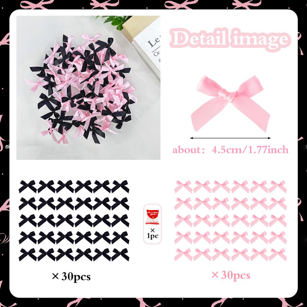 60pcs Small Ribbon Bow for DIY Flower Crafts, Party Decoration, Gift Boxes, Packaging Accessories, Balloons, DIY Decoration