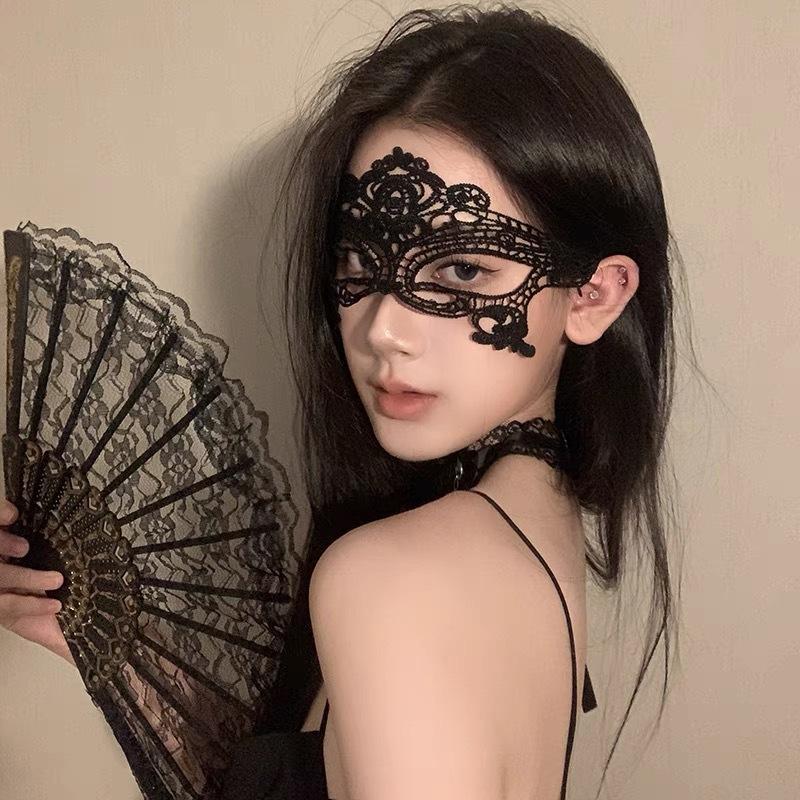 Black Crown Half Face Mask Masquerade Party Ladies Hollow Lace Fabric Sexy Mask