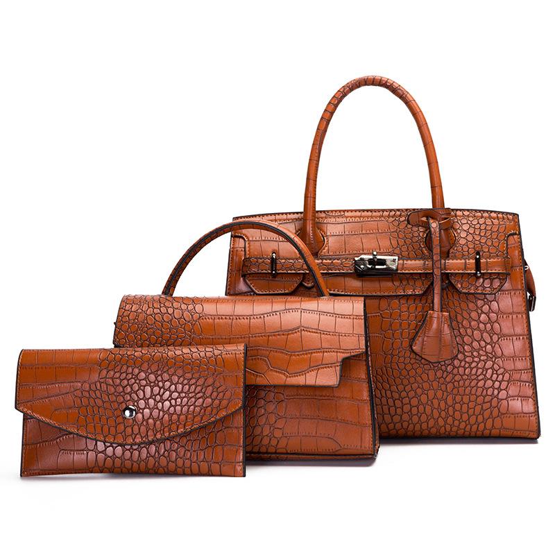 Women's Bag New Single Shoulder Crossbody Handbag Handle Mother Bag Three Piece Set Crocodile Pattern Women's Bag Large Capacity