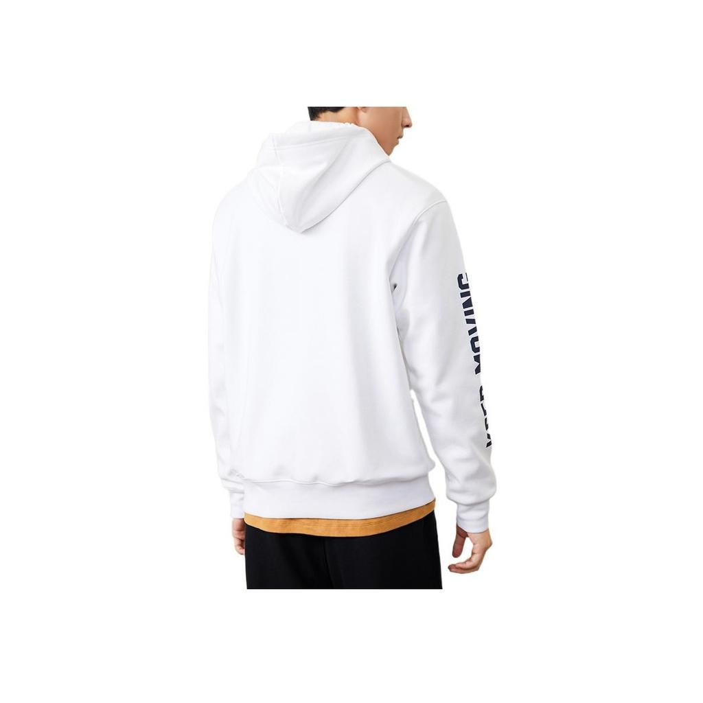 Anta Lifestyle Series Logo Print Hooded Pullover Fleece Long Sleeve Sweatshirt Men Sweatshirt Snow-White 152248701-1