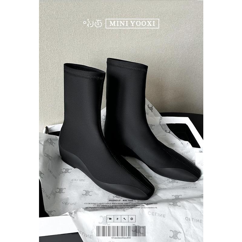 

[sheii Su Yinyin] Skinny square head original beautiful leg boots sports sole medium and high elastic thin boots women s boots 35
