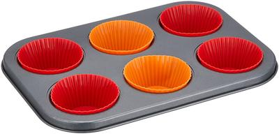 Pearl Metal Bakemade Silicone Muffin Pan Plate (6-cavity) with Silicone Cups D-6588