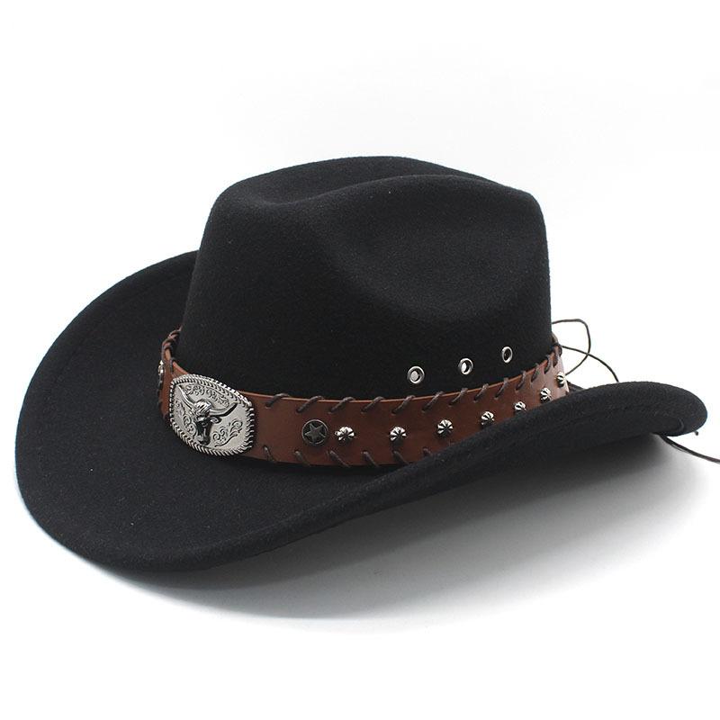 JYL TS DIY Ox Head Cowboy Hat Unisex Western Ethnic Suede British Jazz Hat
