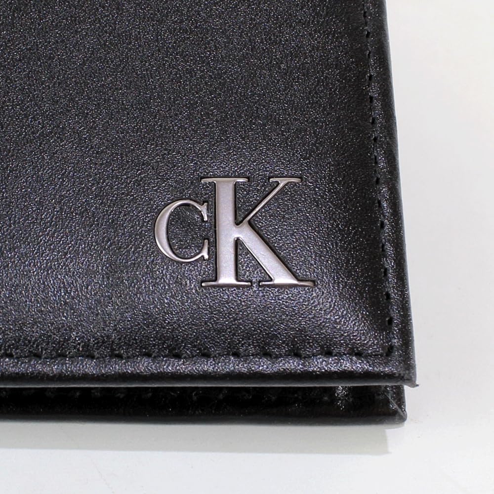 wallet with coin genuine ck logo coin pocket and 31KJ130003 [Calvin Klein] Bi-fold purse, leather, plate, wallet, men's women's, (BLACK) [Used]