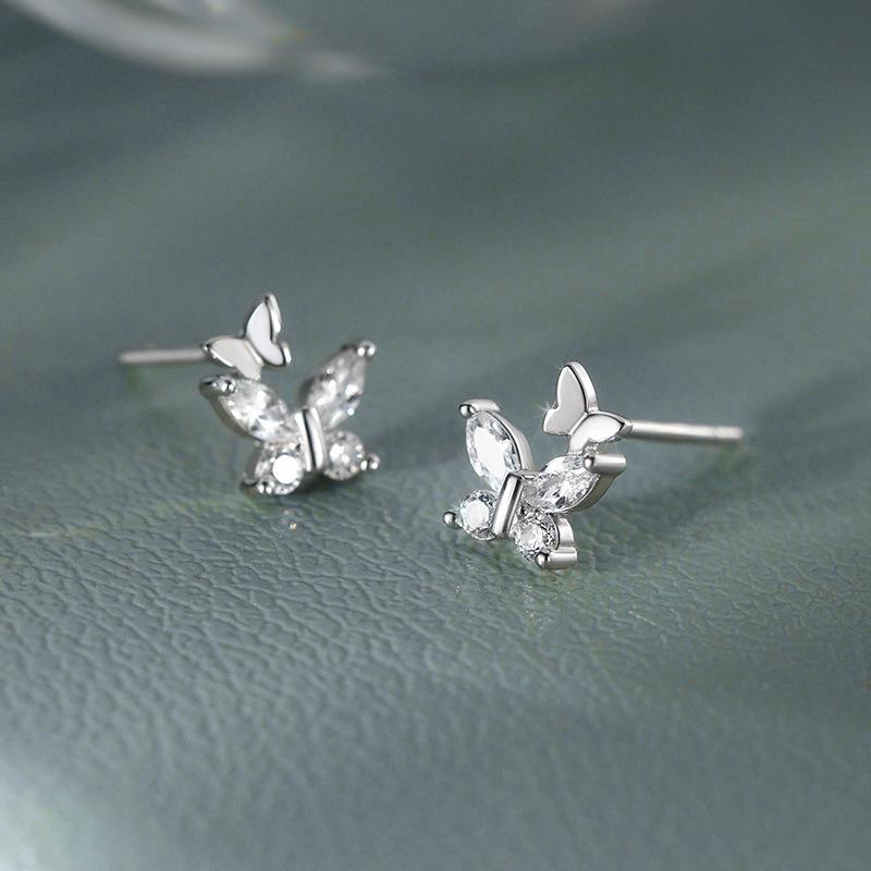 Double Butterfly Zirconia Stud Earrings: Sweet, Fashionable Jewelry for Women