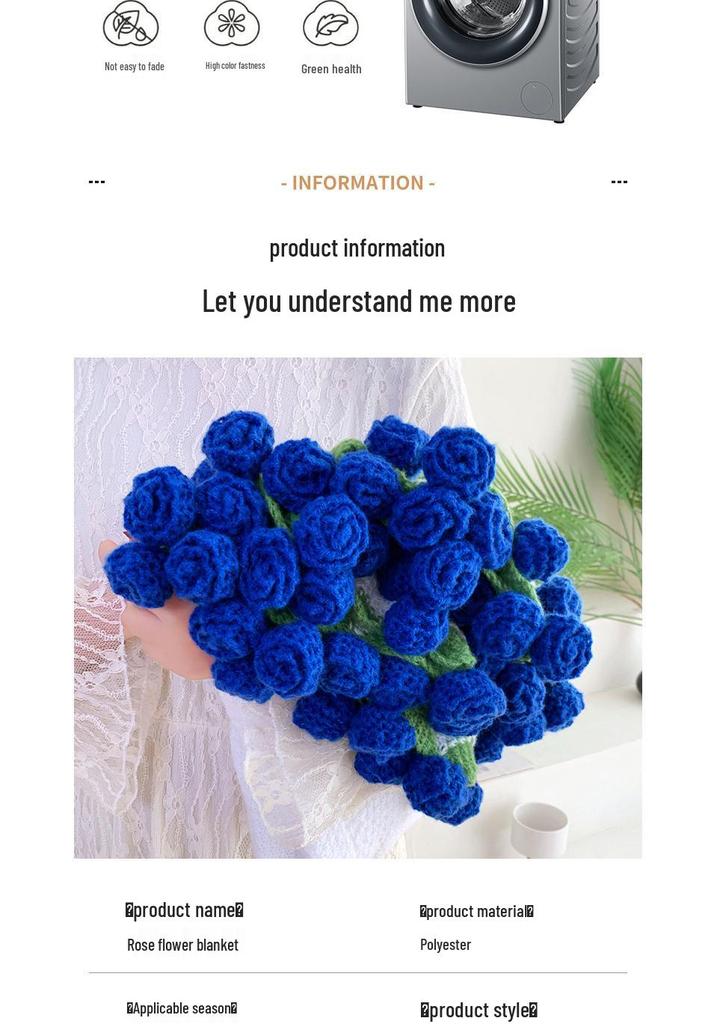 Handmade Knitted Gradient Rose Bouquet Wool Blanket - Perfect Valentine's Day Sofa Nap Gift
