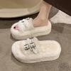 Cotton slippers Internet celebrity 2025 flat bottom fluffy slippers women wear autumn and winter new rabbit fluffy word black