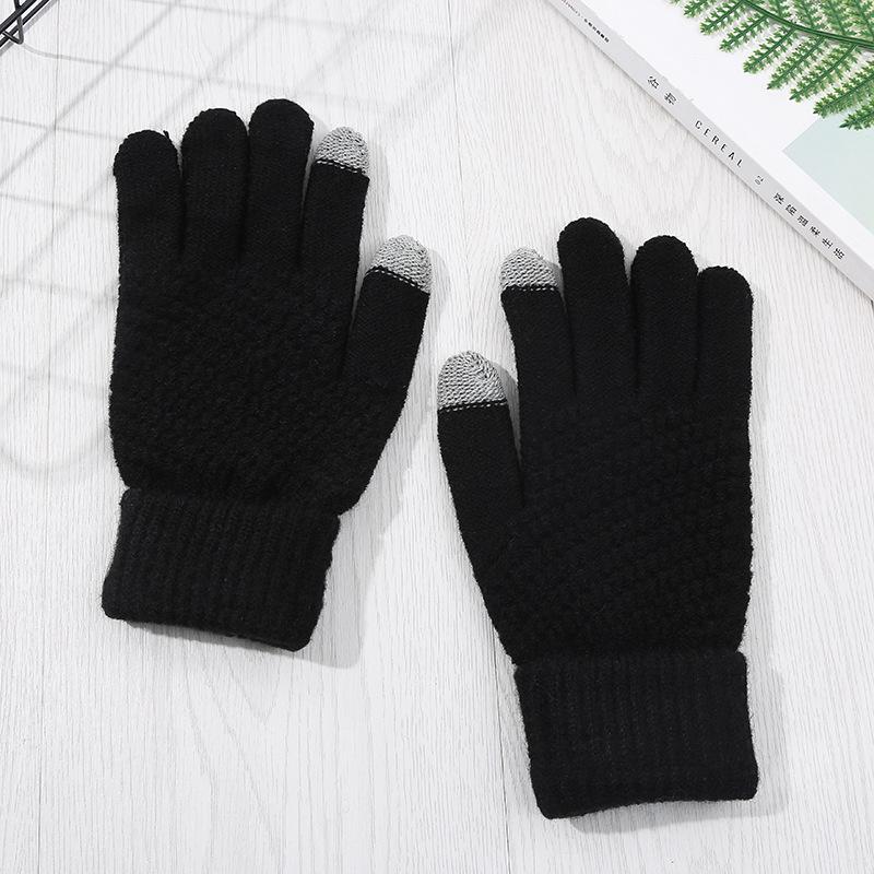 

Winter new knitted men s and women s gloves to keep students warm, cute writing, fleece and thicker One size