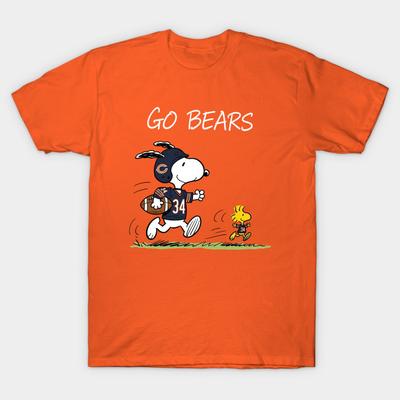 Asian Size Men Black Print T-shirt Go Bears – Snoopy &Amp; Woodstock Football No-Cut Heat Transfer Print Cotton Tshirt