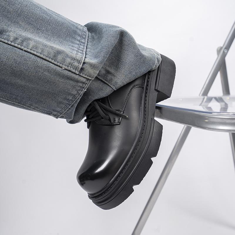 Men's casual derby leather shoes Designer's minimalist style Office or Business Outdoor Black autumn and winter shoes dress