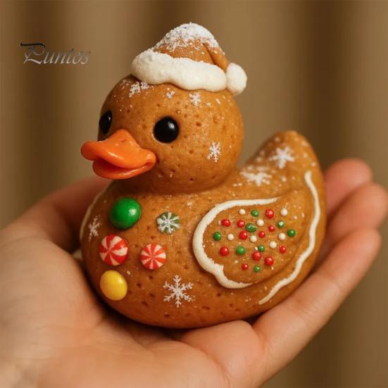 Kersthuisje Ornamentenset Kerst Eend Beeldje, Hars Beeldhouwwerk voor Decoratie, Leuke Micro Landschap Accessoires Desktop Ornamenten met Feestelijke Elementen