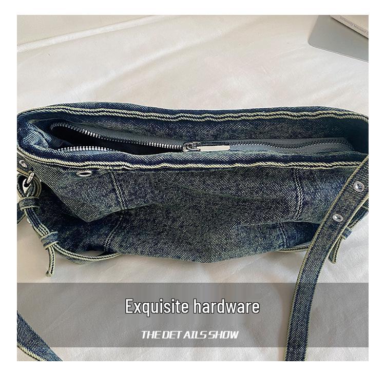 2026 Trendy Retro Denim Crossbody Bag - Large Capacity for Commuting or School