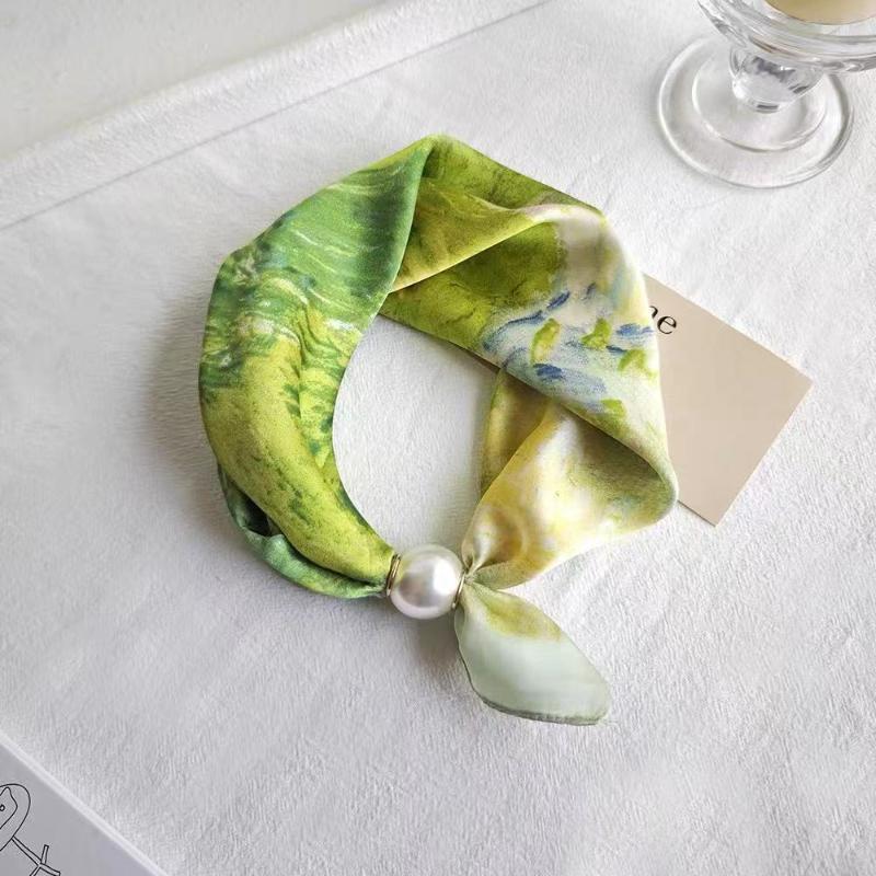 Thin Pearl Necklace with Magnetic Clasp, Lazy-style Silk Scarf, Women's Pendant Scarf, Collarbone Chain