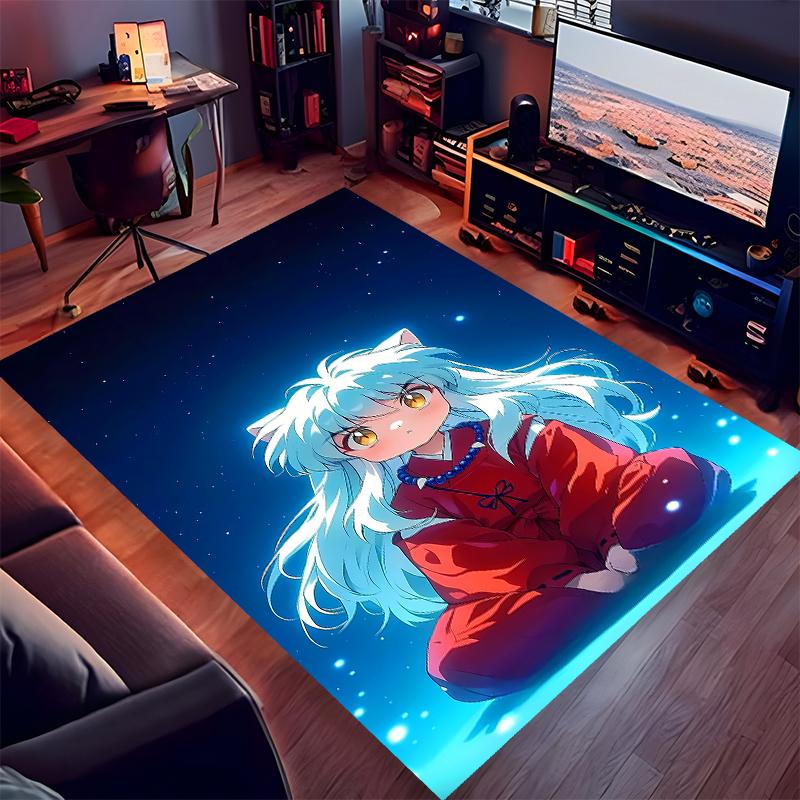 1pc Inuyasha Print Area Rug - Soft,Washable Non-Slip Indoor Mat for Office Chairs,Living Room,Home Office Decorative Rug