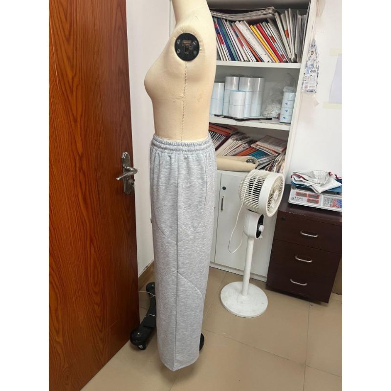 Women Casual Loose Wide Leg Drawstring Elastic Waist Heather Gray Sweatpants