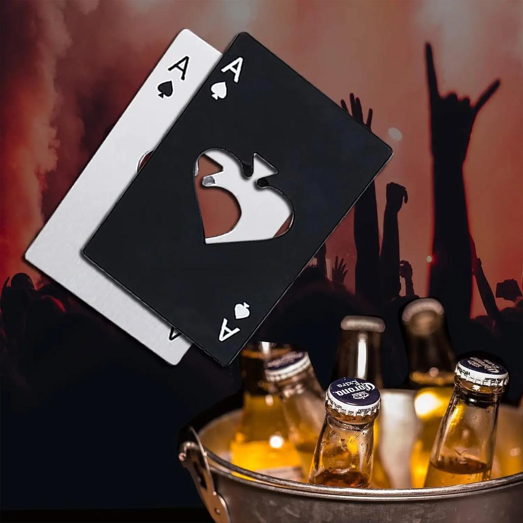 Black White Creative Stainless Steel Bottle Opener Poker Ace of Spades Pocket Card Wine Beer Soda Cap Decapper Kitchen Tools
