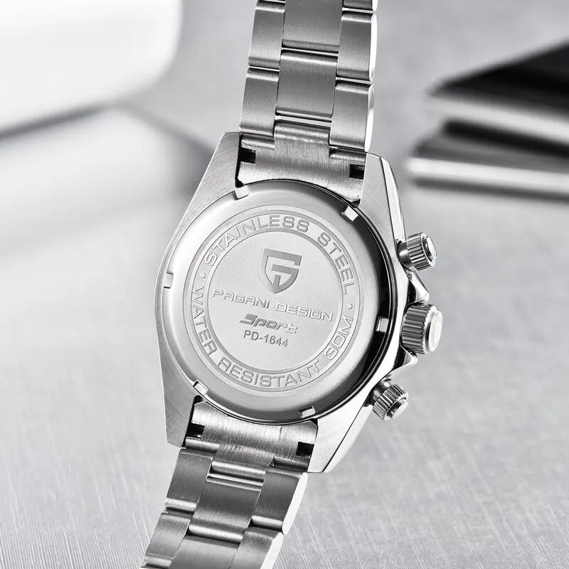 PAGANI DESIGN PD-1644 Sportovní hodinky s duhovou lunetou pro muže, Quartz, Nerezová ocel, Vodotěsné 100M, Pánské hodinky, VK63, Safírový chronograf