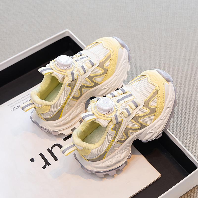 Girls shoes 2025 new autumn children's sports net shoes running breathable older children's girls dad shoes rotating buckle