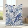 Floral Bird Chinoiserie Flower Throw Blanket Blue and White Soft Cozy Flannel Blanket for Home Bed Sofa Couch Chair