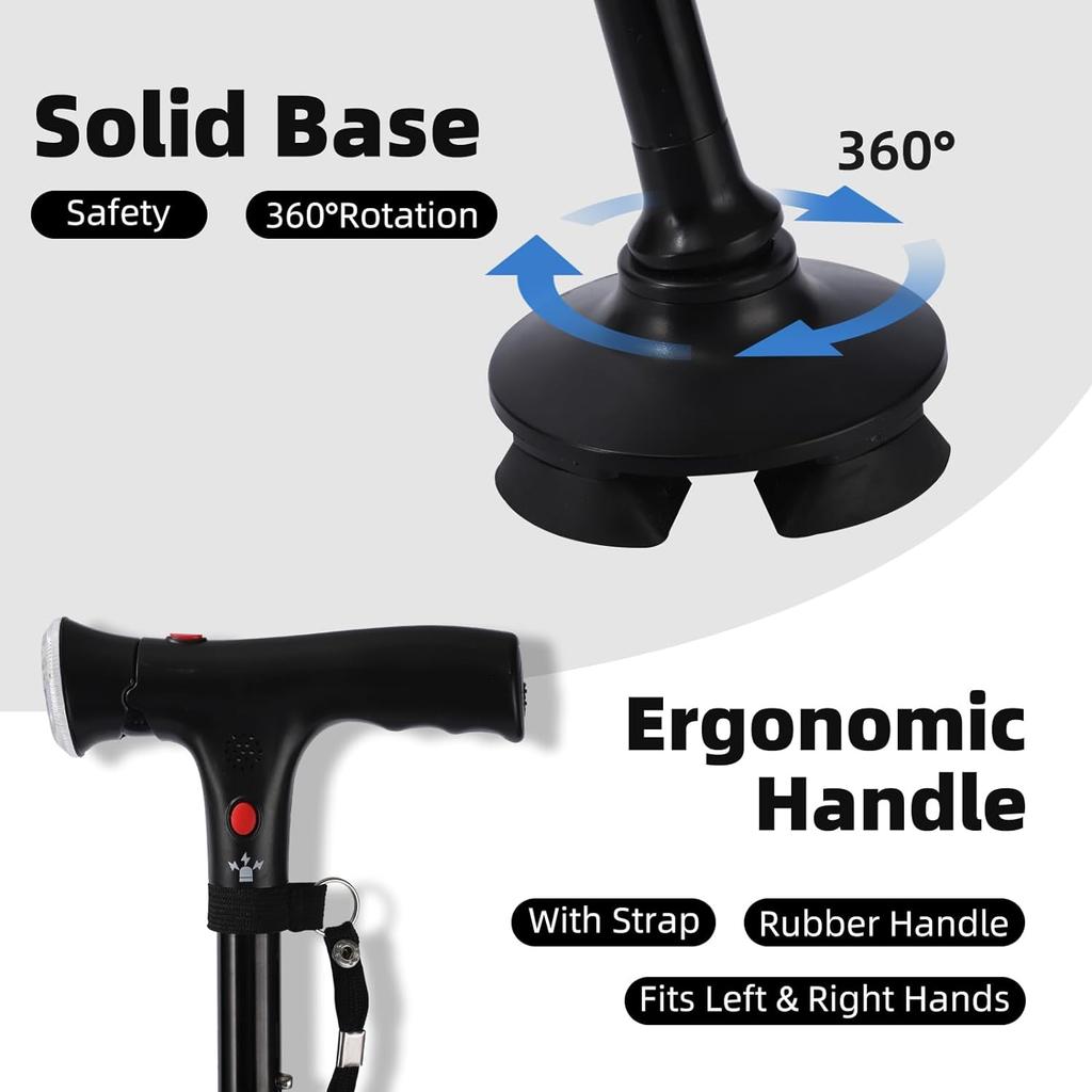 Multifunctional Folding Cane Portable Smart Four-base LED Light Alarm Function Lighting Anti-slip Cane for The Elderly Hiking