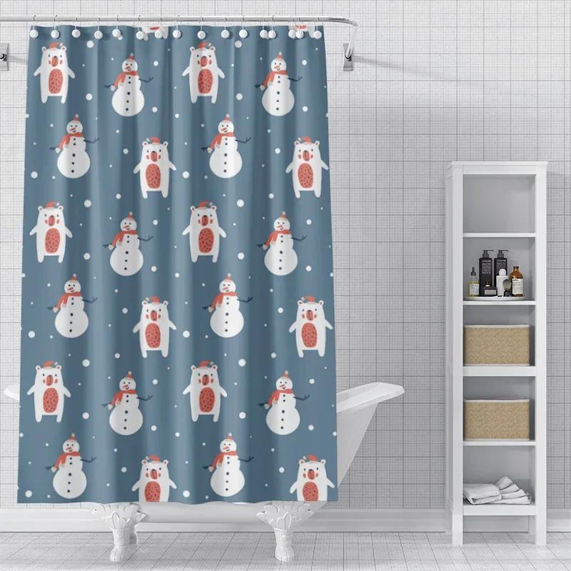 Heimdekoration Duschvorhänge Für Badezimmer Wasserdichtes Vorhangstoff Modern Nordischer Stil Wohnzimmer Frohe Weihnachten Winter