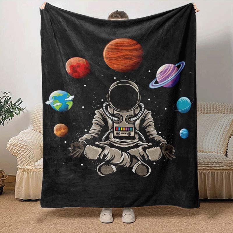 1pc Astronaut Printing Lightweight Flannel Blanket, Comfortable and Warm Blanket, for Camping Sofa Bed and Couch Office, in All Seasons