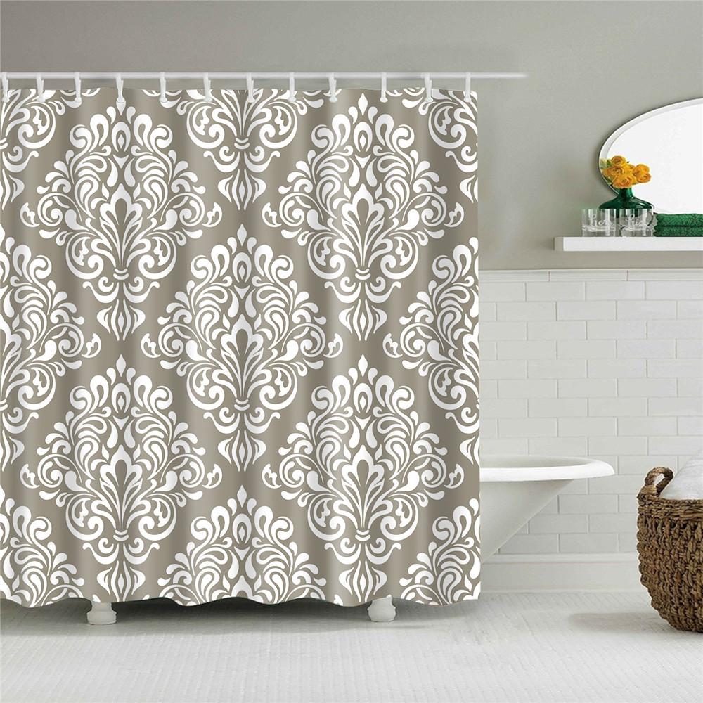 Plant Stripes Shower Curtain Bathroom Waterproof Polyester Shower Curtains for Bathroom Flower Print Bath Curtain with Hooks