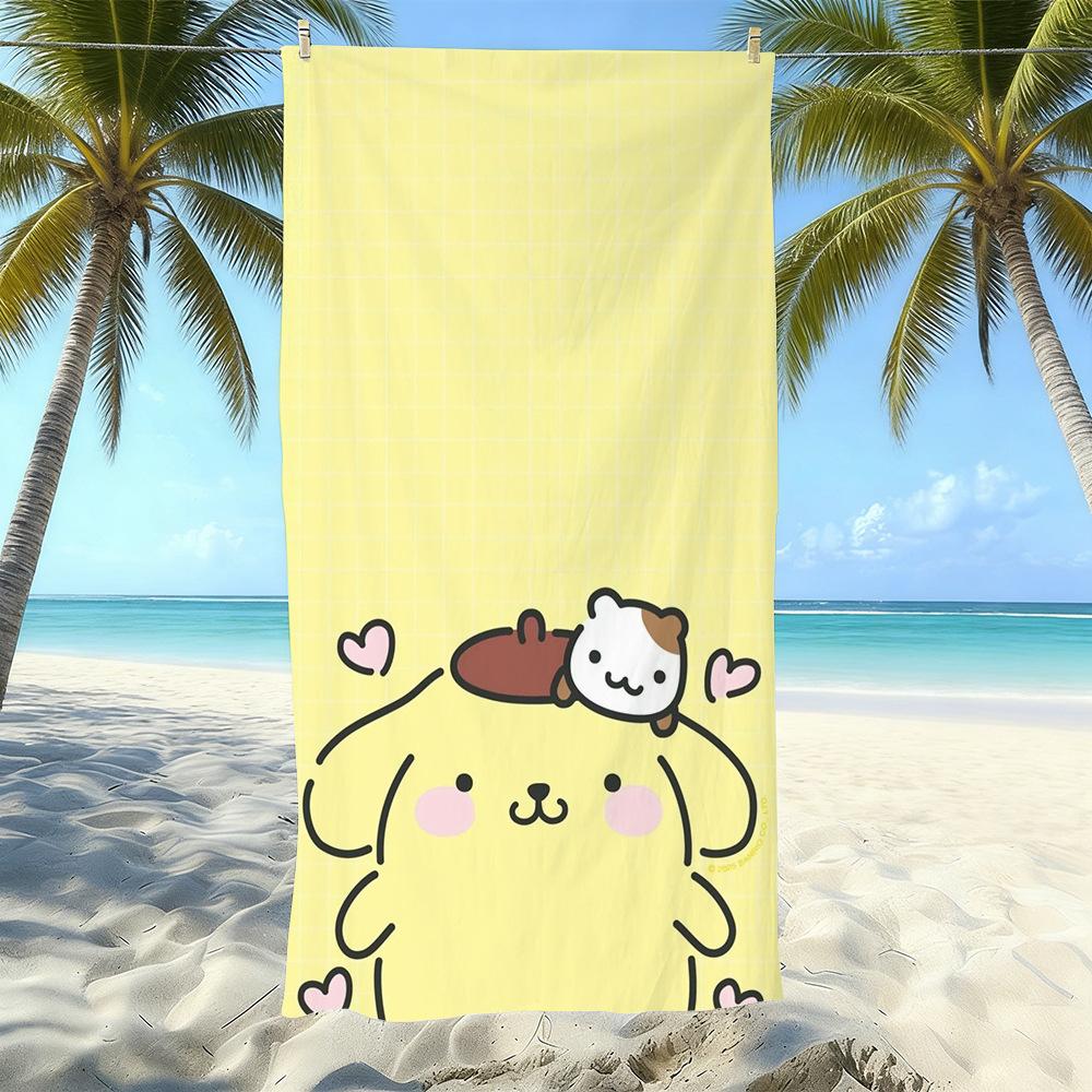 Cute Puppy Cartoon Print Microfiber Beach Towel Water Absorbent Quick Dry Bath Towel For Vacation