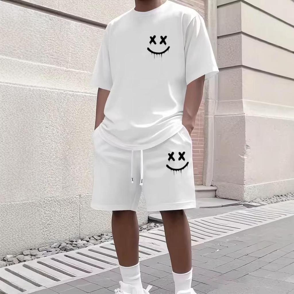 Smiley Face Print Two-Piece Set: 2026 Short-Sleeved T-Shirt & Shorts - Casual Sportswear in Stock