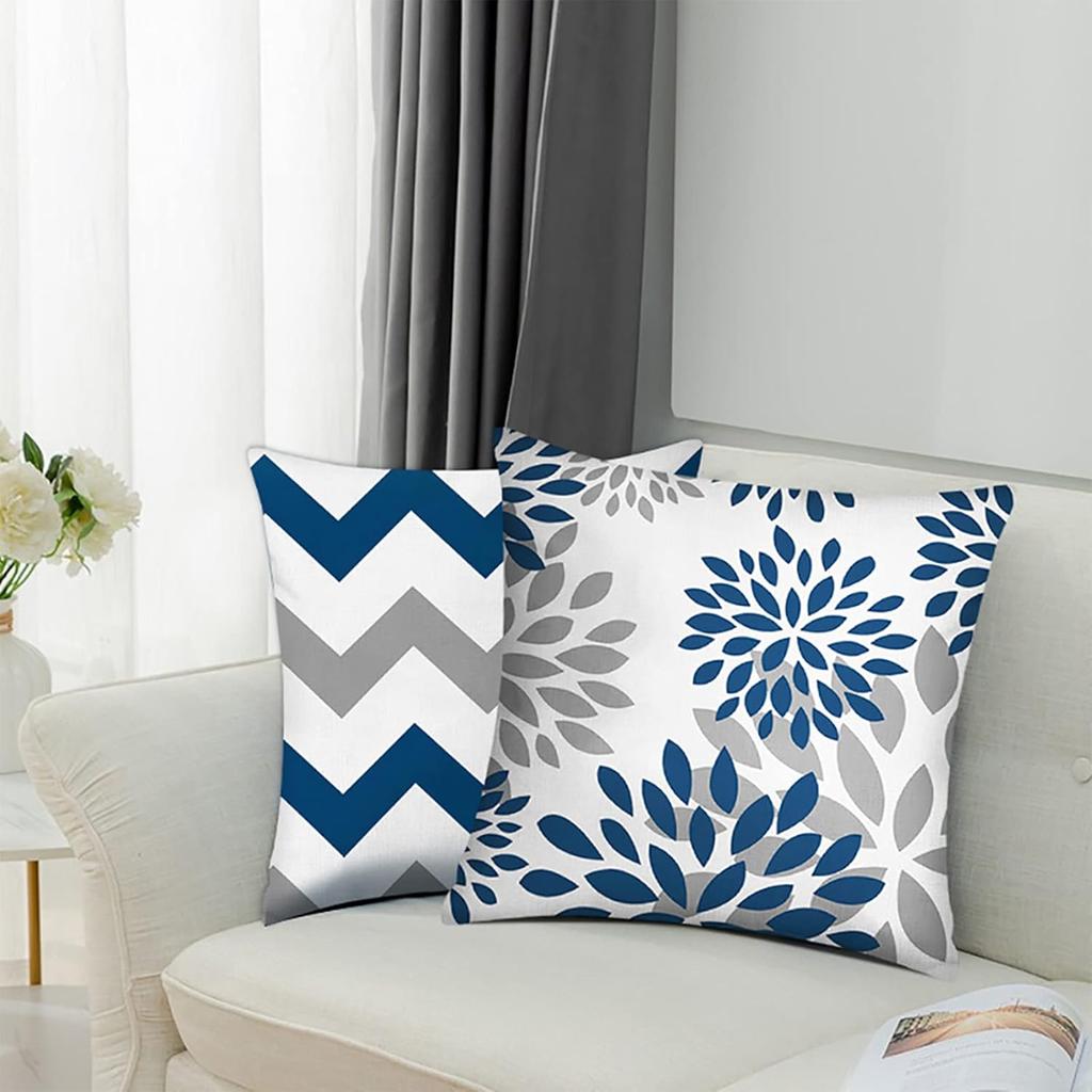 Light Blue Pillow Covers 18x18 Set of 4, Decorative Couch Throw Pillow Cover for Geometric Sofa,Linen Cushion Case Outdoor Home Decoration