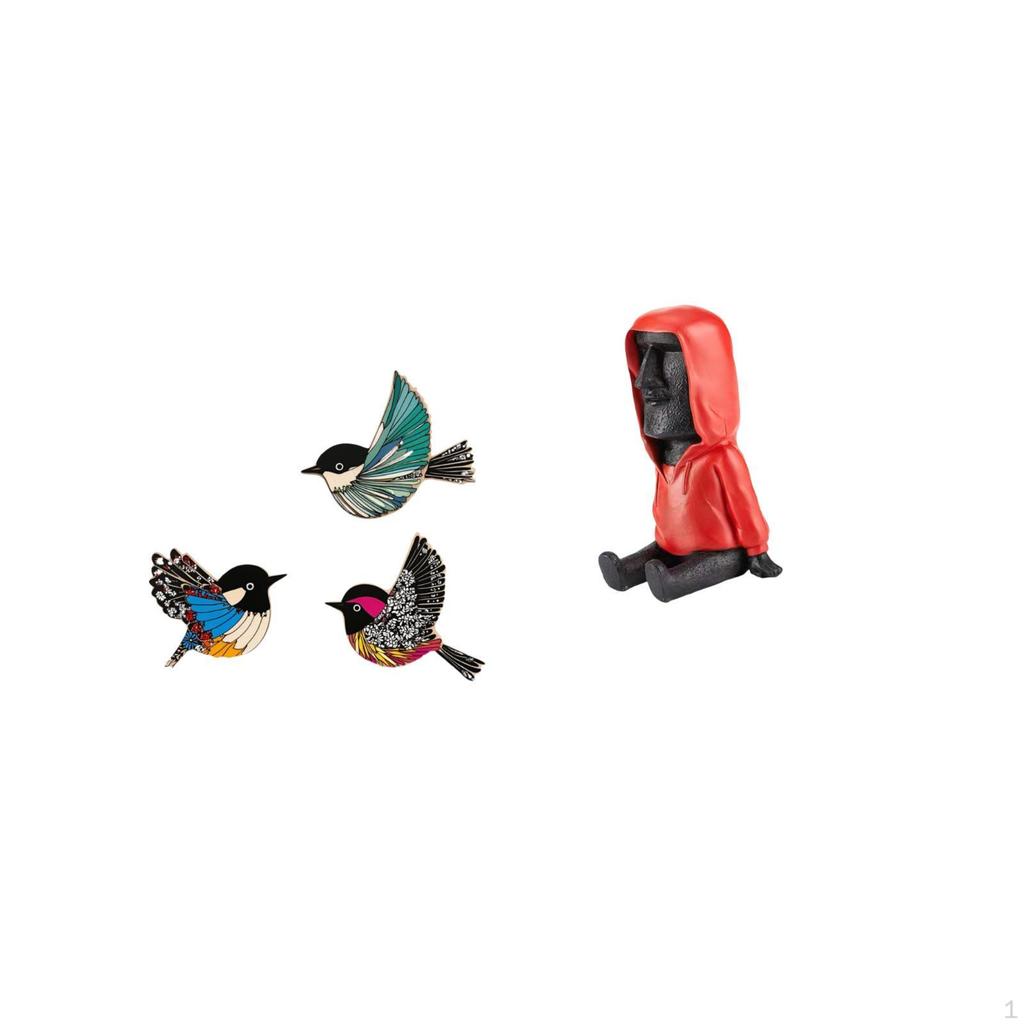 Wooden Bird Wall Art And Easter Island Head Statue Decor Set Unique Flying Birds Moai Sculpture