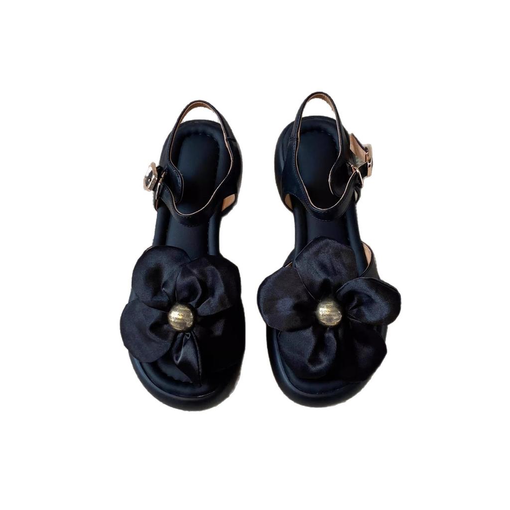 Thick-soled Fairy Style Sandals Women's 2025 New Summer French Retro Style Flower Round Head Open-toed Roman Sandals