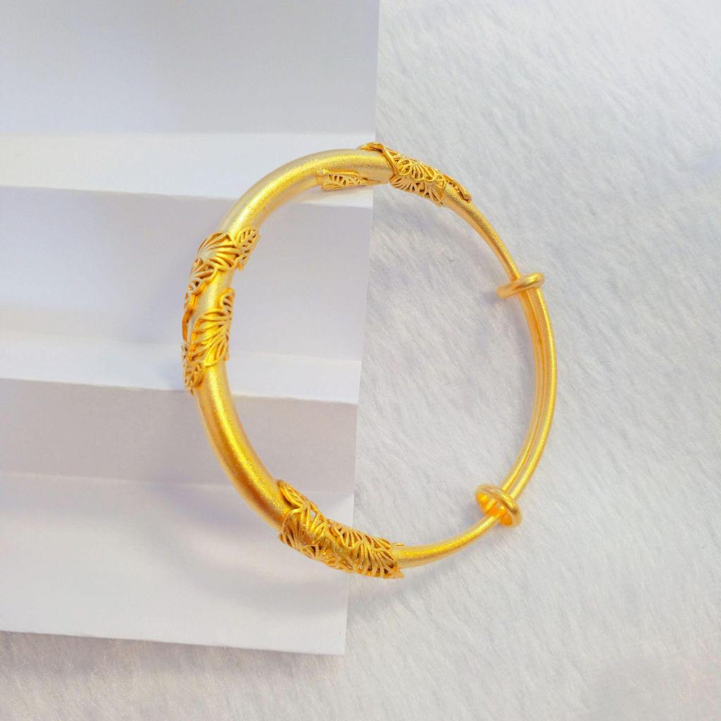Vietnamese Gold-Plated Acacia Bangle: Adjustable Push-Pull Bracelet for Women