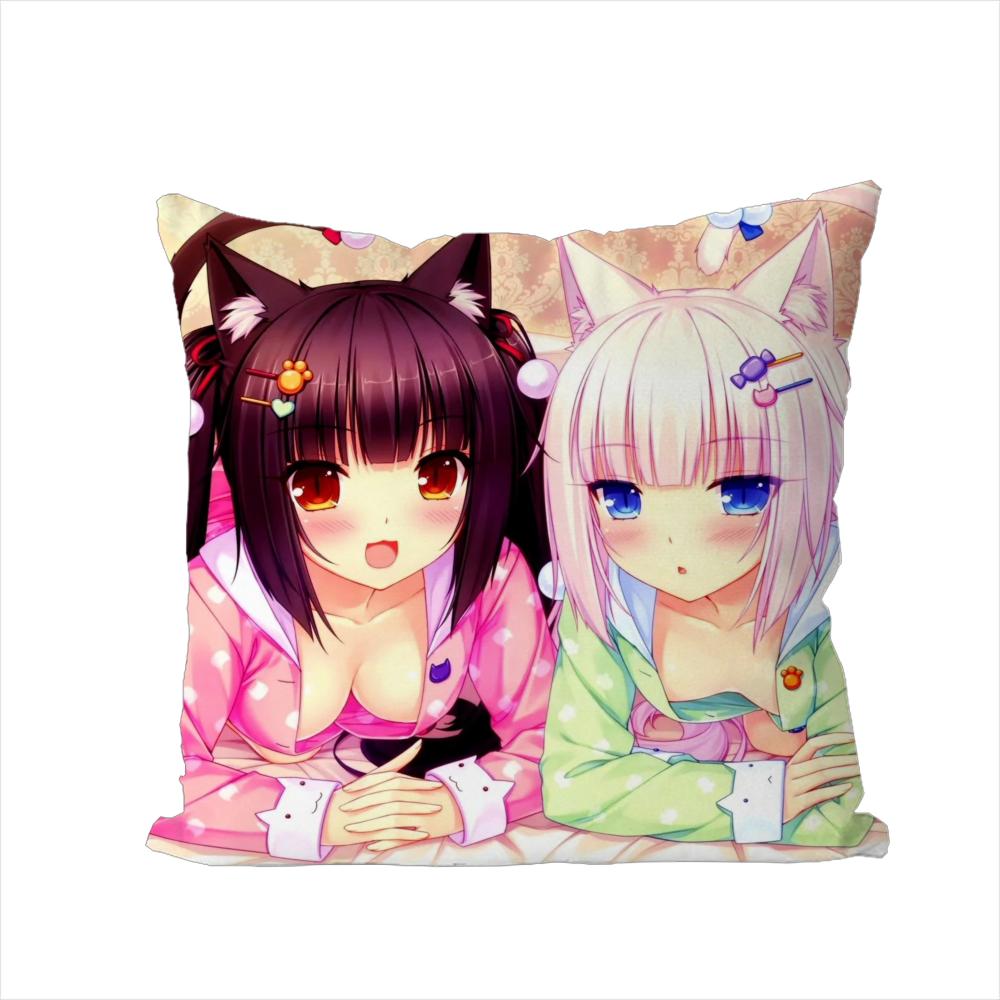 NekoPara Pillow Case For Car Sofa Decorative Home Doublesided Print Plush Square Throw Pillow Cushion Cover