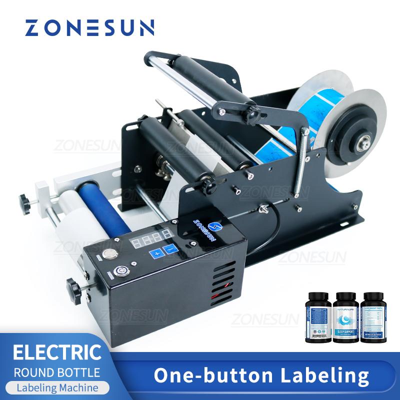ZONESUN ZS-TB50SM Semi-automatic Glass Jar Labeler Shampoo Juice Plastic Round Bottle Self-adhesive Labeling Machine