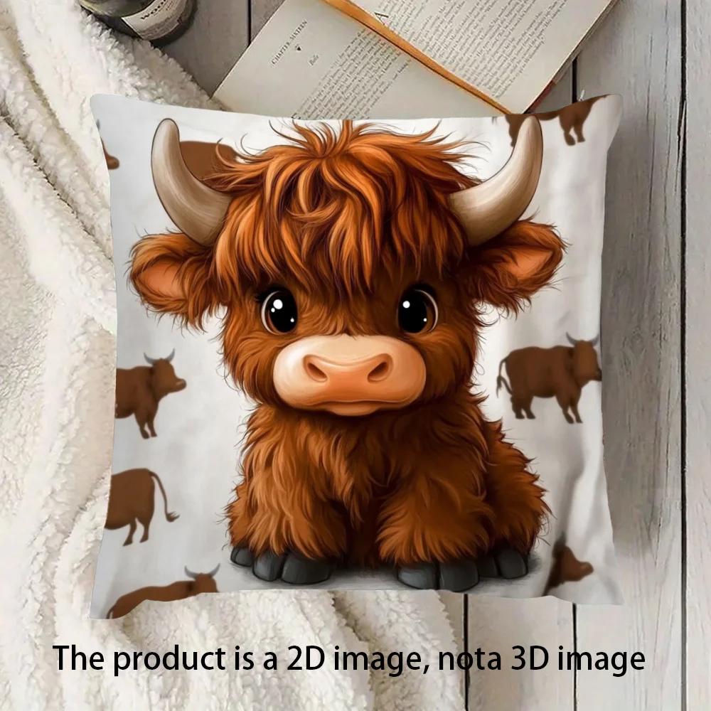 Highland Cow Printed Cushion Covers Zipper Square Sofa Pillowcase Bedroom Chair Pillow Covcers Home Living Room Decortions