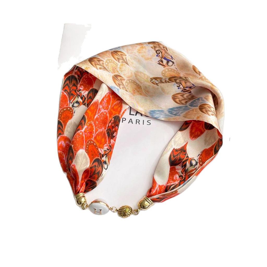 Magnetic Buckle Silk Scarf Headband Internet Celebrity New Magnetic Buckle Bracelet Small Long Women's Summer Casual Necklace Diamond Neck Band