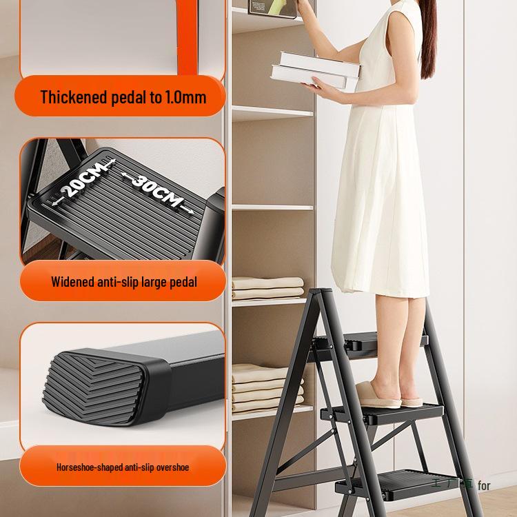 Folding Telescopic A-Frame Multi-Use Ladder - 3/4 Step Indoor Thickened Climbing Ladder